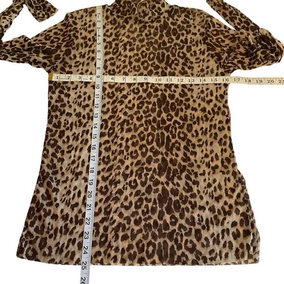 Willow + Root Blouse Sheer Animal Print Tan Brown Raw Edge Hem Cuff Junior Large - Picture 5 of 10